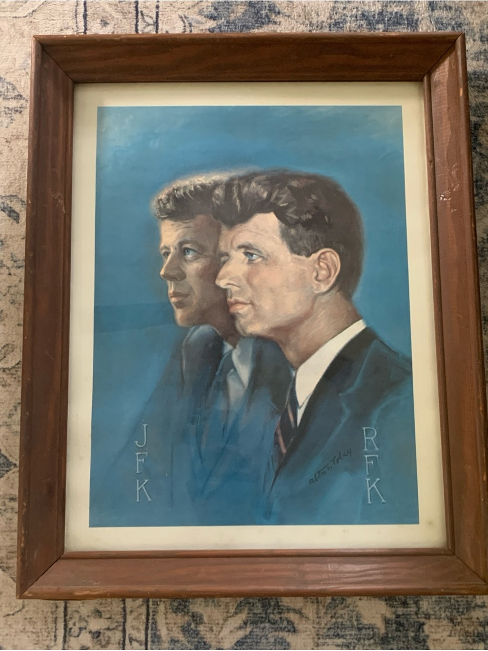Framed Blue Portrait Print - Twin Profile Figurative Art Alton Tobey